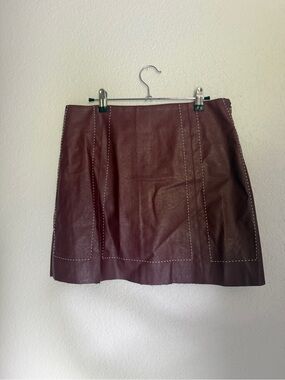 miami Faux Leather Mini Skirt in Burgundy with Contrast Stitching